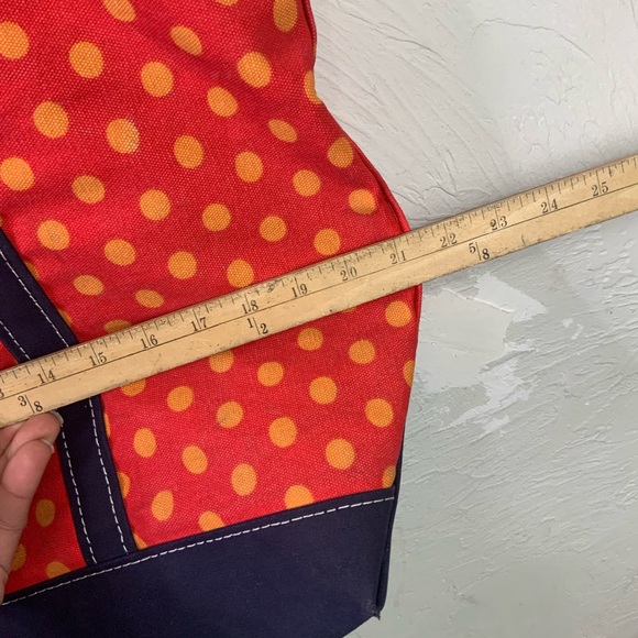 L.L. Bean Boat And Tote Red Orange Blue Polka Dot Canvas Bag Medium - Picture 6 of 16